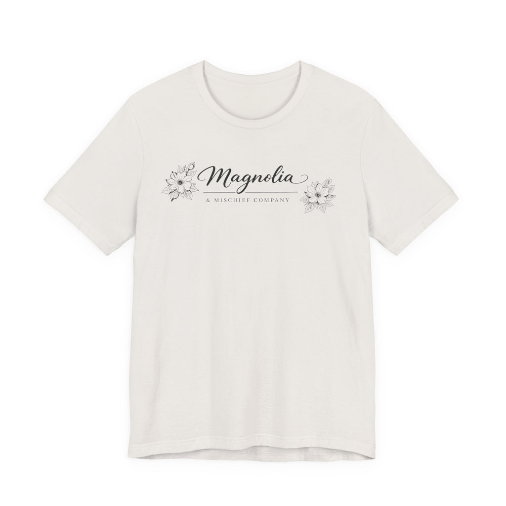 Magnolia Floral Logo Tee — Elegant Botanical Short Sleeve Shirt