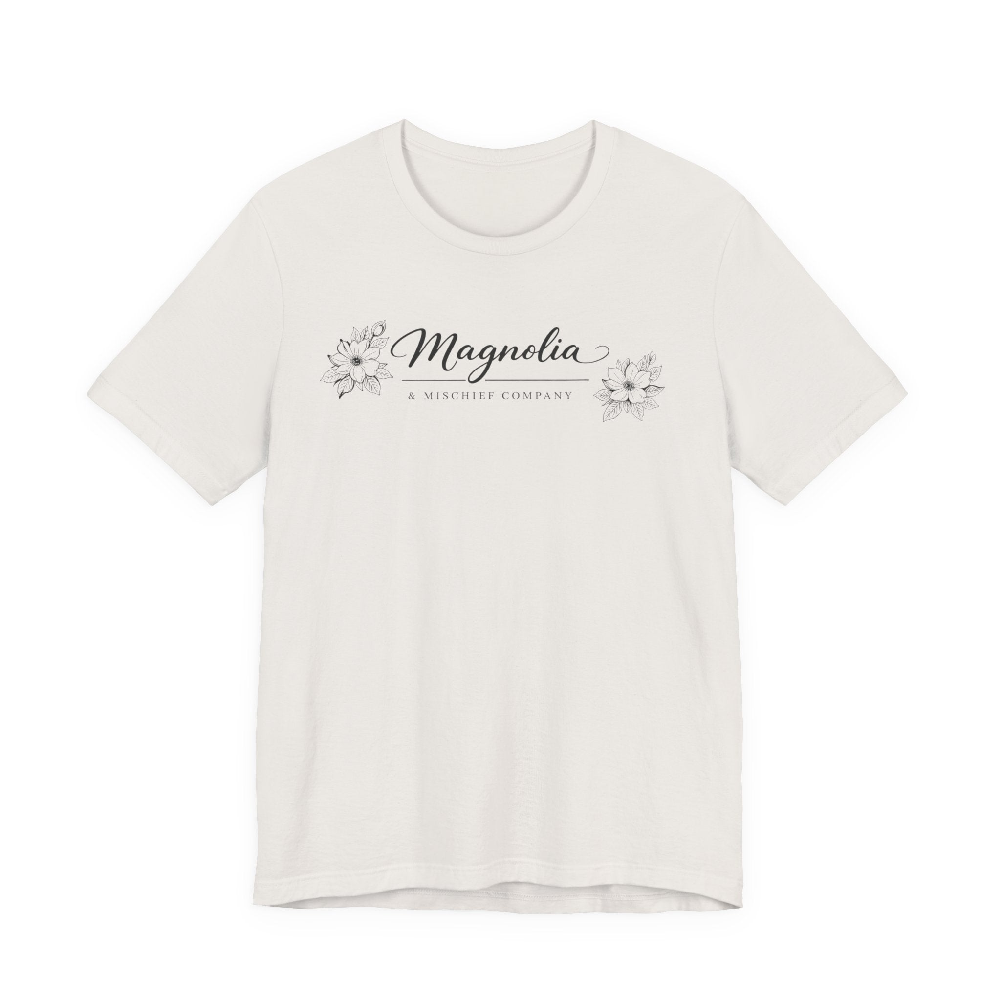 Magnolia Floral Logo Tee — Elegant Botanical Short Sleeve Shirt