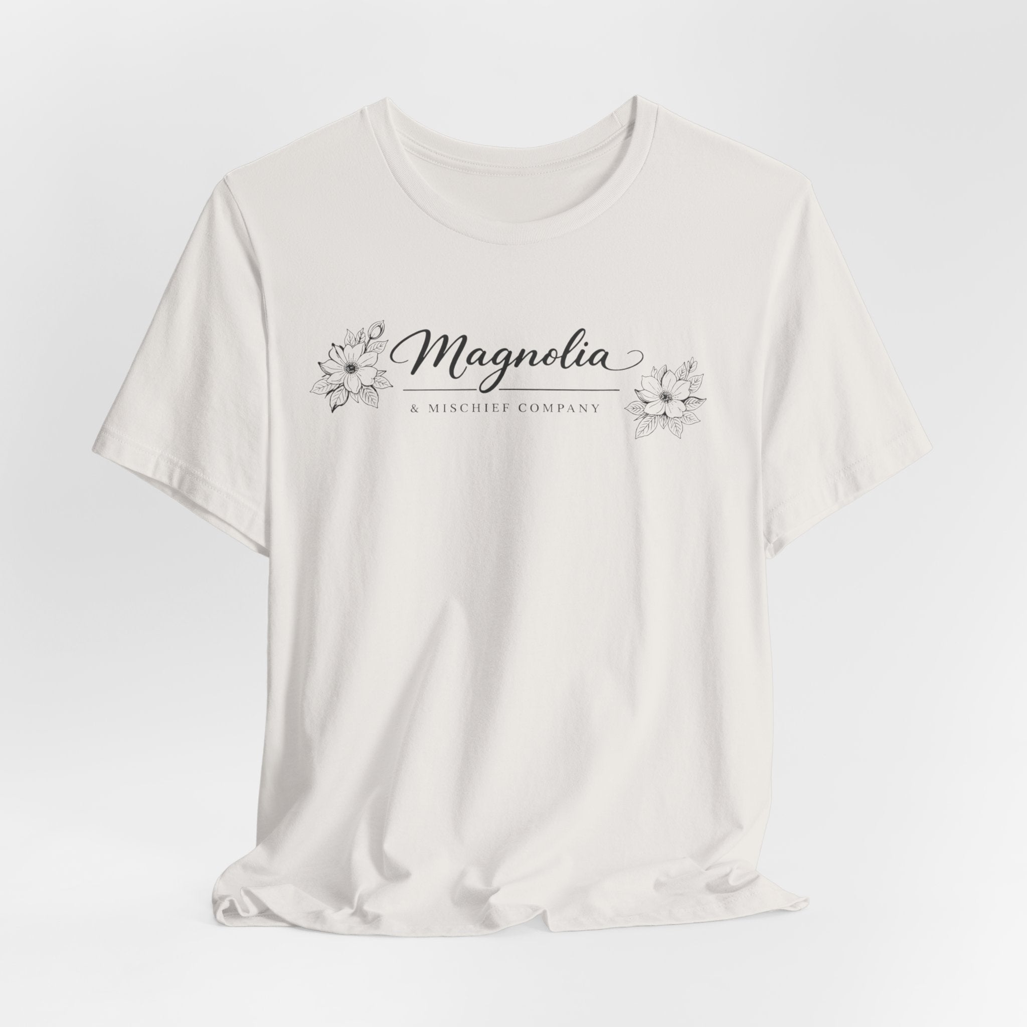 Magnolia Floral Logo Tee — Elegant Botanical Short Sleeve Shirt