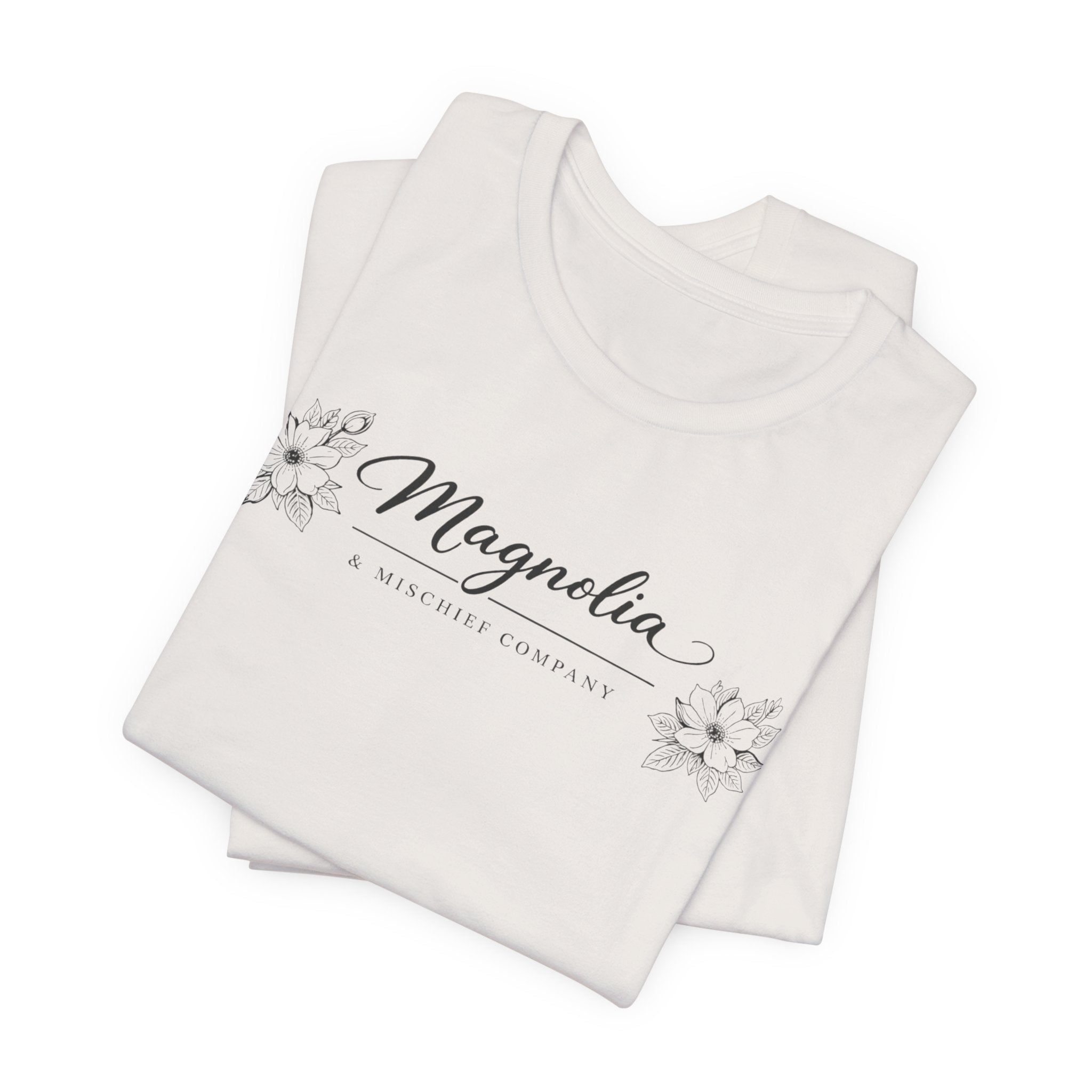Magnolia Floral Logo Tee — Elegant Botanical Short Sleeve Shirt